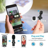 2 IN 1 Wireless Lavalier Microphone Portable Audio Video Recording Mini Mic for iPhone Android Live Broadcast Gaming Phone Mic