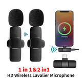 2 IN 1 Wireless Lavalier Microphone Portable Audio Video Recording Mini Mic for iPhone Android Live Broadcast Gaming Phone Mic