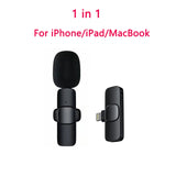 2 IN 1 Wireless Lavalier Microphone Portable Audio Video Recording Mini Mic for iPhone Android Live Broadcast Gaming Phone Mic