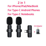 2 IN 1 Wireless Lavalier Microphone Portable Audio Video Recording Mini Mic for iPhone Android Live Broadcast Gaming Phone Mic