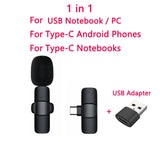 2 IN 1 Wireless Lavalier Microphone Portable Audio Video Recording Mini Mic for iPhone Android Live Broadcast Gaming Phone Mic
