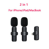 2 IN 1 Wireless Lavalier Microphone Portable Audio Video Recording Mini Mic for iPhone Android Live Broadcast Gaming Phone Mic