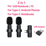 2 IN 1 Wireless Lavalier Microphone Portable Audio Video Recording Mini Mic for iPhone Android Live Broadcast Gaming Phone Mic