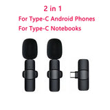 2 IN 1 Wireless Lavalier Microphone Portable Audio Video Recording Mini Mic for iPhone Android Live Broadcast Gaming Phone Mic