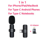 2 IN 1 Wireless Lavalier Microphone Portable Audio Video Recording Mini Mic for iPhone Android Live Broadcast Gaming Phone Mic