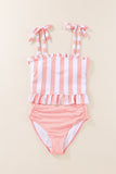 Pink Striped Tankini Top and Panty Two-piece Swimsuit