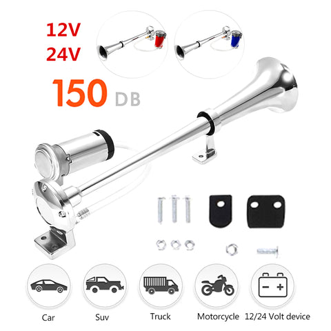 12V 24V Car Air Horn Super Loud High Quality Metal Horn Universal Single Trumpet Compressor 180 Hertz Horn Car Truck Train Moto