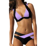 Damen Halter Schwarz Dunkelblau Lila Cheeky-Bikinihose Bikinis Bademode - Einfarbig XL XXL XXXL Schwarz / Bügel-BH - app80