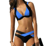 Damen Halter Schwarz Dunkelblau Lila Cheeky-Bikinihose Bikinis Bademode - Einfarbig XL XXL XXXL Schwarz / Bügel-BH - app80