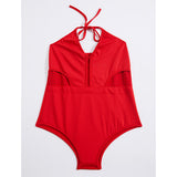 Damen Eintauchen solide Sport Halter Weiß Schwarz Rot Einteiler Bademode - Patchwork M L XL Weiß / Sexy - app80