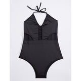 Damen Eintauchen solide Sport Halter Weiß Schwarz Rot Einteiler Bademode - Patchwork M L XL Weiß / Sexy - app80