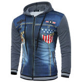 Men's Daily / Sports / Weekend Active /Casual Jackets/ Street Chic Spring / /fall Regular Jacket, Striped / Color Block Tiger Hooded Long Sleeve Cotton / Denim Patchwork / Print Dark Gray / Light Gray L / Xl / Xxl - app80