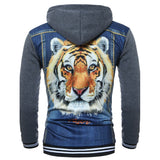 Men's Daily / Sports / Weekend Active /Casual Jackets/ Street Chic Spring / /fall Regular Jacket, Striped / Color Block Tiger Hooded Long Sleeve Cotton / Denim Patchwork / Print Dark Gray / Light Gray L / Xl / Xxl - app80
