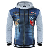 Men's Daily / Sports / Weekend Active /Casual Jackets/ Street Chic Spring / /fall Regular Jacket, Striped / Color Block Tiger Hooded Long Sleeve Cotton / Denim Patchwork / Print Dark Gray / Light Gray L / Xl / Xxl - app80