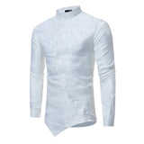 Men's Daily Luxury Slim Shirt - Solid Colored Jacquard Standing Collar Beige / Long Sleeve