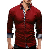 Men's Daily Work Business Slim Shirt - Solid Colored Spread Collar Navy Blue / Long Sleeve / Spring / Fall