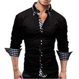 Men's Daily Work Business Slim Shirt - Solid Colored Spread Collar Navy Blue / Long Sleeve / Spring / Fall