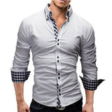 Men's Daily Work Business Slim Shirt - Solid Colored Spread Collar Navy Blue / Long Sleeve / Spring / Fall