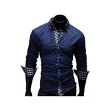 Men's Daily Work Business Slim Shirt - Solid Colored Spread Collar Navy Blue / Long Sleeve / Spring / Fall