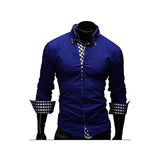 Men's Daily Work Business Slim Shirt - Solid Colored Spread Collar Navy Blue / Long Sleeve / Spring / Fall