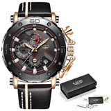 Relogio Masculino 2019 New LIGE Sport Chronograph Mens Watches Top Brand Casual Leather Waterproof Date Quartz Watch Man Clock - app80