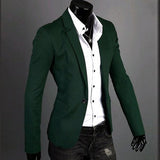 Men's Daily / Work Spring / Fall Regular Blazer, Solid Colored Notch Lapel Long Sleeve Cotton Dark Blue / Green / Blue XL / XXL / XXXL / Slim - app80