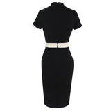 Women's Daily Work Street chic Bodycon Dress - Color Block Black & White, Patchwork V Neck Spring Cotton White Green Blue L XL XXL / Slim - app80
