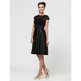 A-Line / Ball Gown Jewel Neck Knee Length Chiffon / Satin Bridesmaid Dress with Bow(s) / Sash / Ribbon by LAN TING BRIDE®