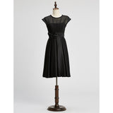 A-Line / Ball Gown Jewel Neck Knee Length Chiffon / Satin Bridesmaid Dress with Bow(s) / Sash / Ribbon by LAN TING BRIDE®