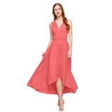 A-Line V Neck Asymmetrical Chiffon / Jersey Bridesmaid Dress with Sash / Ribbon / Pleats by LAN TING BRIDE® / Convertible Dress