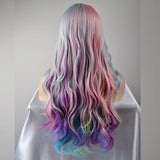 Synthetic Wig Natural Wave Side Part Highlighted/Balayage Hair Pink Women's Capless Natural Wigs Long Very Long Synthetic Hair