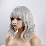 Synthetic Wig Natural Wave Bob Haircut / With Bangs Synthetic Hair Gray Wig Women's Short Capless