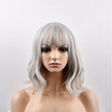 Synthetic Wig Natural Wave Bob Haircut / With Bangs Synthetic Hair Gray Wig Women's Short Capless