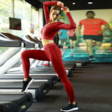 Women's Crew Neck Yoga Suit Sports Solid Color High Rise Tights Leggings Crop Top Zumba Dance Running Long Sleeve Activewear Breathable Moisture Wicking Compression Tummy Control Stretchy Skinny