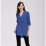 dasda  2019 New Arrival Blouses Women's Slim Blouse - Solid Colored Chiffon / Fashion V Neck Blusas Mujer Chemise Femme  Wine XXXL / Spring / Summer / Fall / Winter