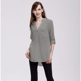 dasda  2019 New Arrival Blouses Women's Slim Blouse - Solid Colored Chiffon / Fashion V Neck Blusas Mujer Chemise Femme  Wine XXXL / Spring / Summer / Fall / Winter