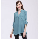 dasda  2019 New Arrival Blouses Women's Slim Blouse - Solid Colored Chiffon / Fashion V Neck Blusas Mujer Chemise Femme  Wine XXXL / Spring / Summer / Fall / Winter