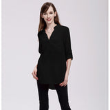 dasda  2019 New Arrival Blouses Women's Slim Blouse - Solid Colored Chiffon / Fashion V Neck Blusas Mujer Chemise Femme  Wine XXXL / Spring / Summer / Fall / Winter