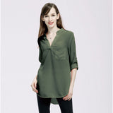 dasda  2019 New Arrival Blouses Women's Slim Blouse - Solid Colored Chiffon / Fashion V Neck Blusas Mujer Chemise Femme  Wine XXXL / Spring / Summer / Fall / Winter