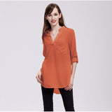 dasda  2019 New Arrival Blouses Women's Slim Blouse - Solid Colored Chiffon / Fashion V Neck Blusas Mujer Chemise Femme  Wine XXXL / Spring / Summer / Fall / Winter