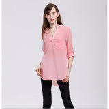 2019 New Arrival Blouses Women's Slim Blouse - Solid Colored Chiffon / Fashion V Neck Blusas Mujer Chemise Femme  Wine XXXL / Spring / Summer / Fall / Winter