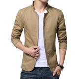Men's Daily Chinoiserie Spring &  Fall Short Jacket, Solid Colored Stand Long Sleeve Polyester White / Black / Khaki / Slim