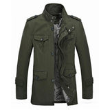 Men's Daily Chinoiserie Spring &  Fall Long Trench Coat, Solid Colored Stand Long Sleeve Polyester Green / Black / Khaki / Slim