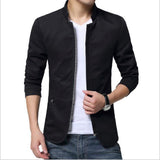 Men's Daily Chinoiserie Spring &  Fall Short Jacket, Solid Colored Stand Long Sleeve Polyester White / Black / Khaki / Slim
