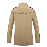 Men's Daily Chinoiserie Spring &  Fall Long Trench Coat, Solid Colored Stand Long Sleeve Polyester Green / Black / Khaki / Slim