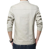 Men's Daily Chinoiserie Spring &  Fall Short Jacket, Solid Colored Stand Long Sleeve Polyester White / Black / Khaki / Slim