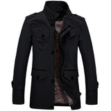 Men's Daily Chinoiserie Spring &  Fall Long Trench Coat, Solid Colored Stand Long Sleeve Polyester Green / Black / Khaki / Slim