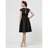 A-Line / Ball Gown Jewel Neck Knee Length Chiffon / Satin Bridesmaid Dress with Bow(s) / Sash / Ribbon by LAN TING BRIDE®