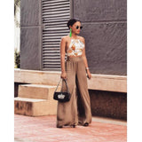 Women‘s Boho Holiday Beach Boho Maxi Swing Two Piece Sundress - Floral Backless Print Halter Neck Summer Cotton White M L XL