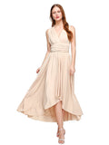 A-Line V Neck Asymmetrical Chiffon / Jersey Bridesmaid Dress with Sash / Ribbon / Pleats by LAN TING BRIDE® / Convertible Dress